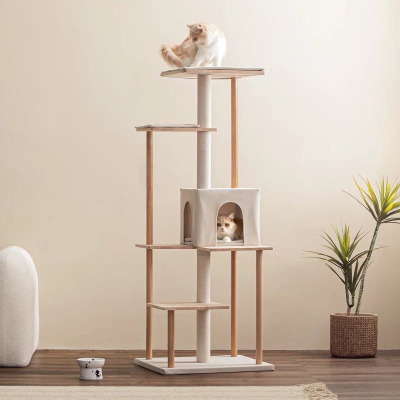 Torreus Cat Tree Upscale Light Wooden Cat Tower Beige