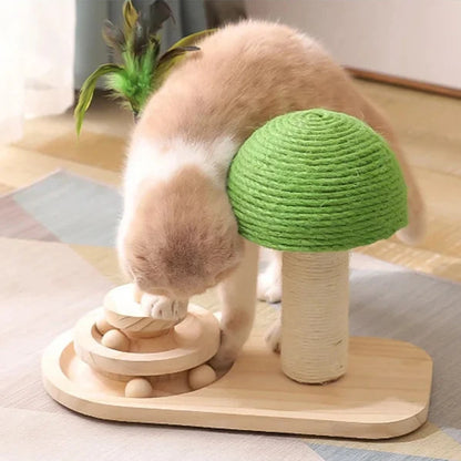 Torreus Scratching Post Mushroom Montessori Cat Toy 2 Ball Turntable