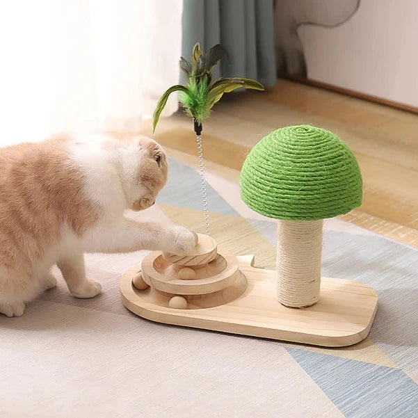 Torreus Scratching Post Mushroom Montessori Cat Toy 2 Ball Turntable