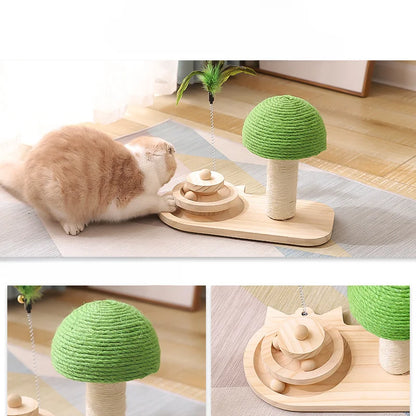 Torreus Scratching Post Mushroom Montessori Cat Toy 2 Ball Turntable