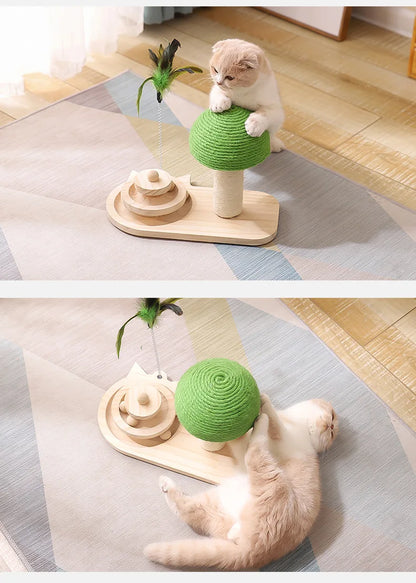 Torreus Scratching Post Mushroom Montessori Cat Toy 2 Ball Turntable