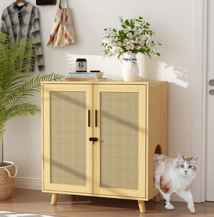 Torreus Litter Box Boho Hideaway Litter Box Cupboard Tan