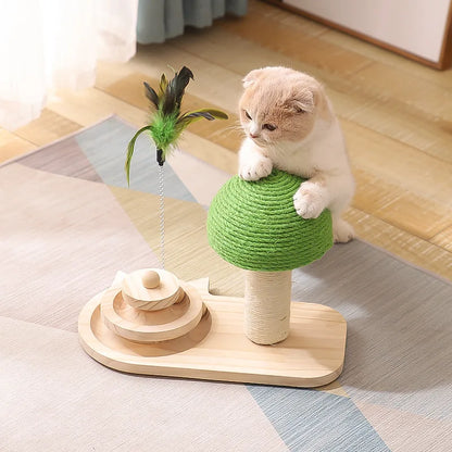 Torreus Scratching Post Mushroom Montessori Cat Toy 2 Ball Turntable