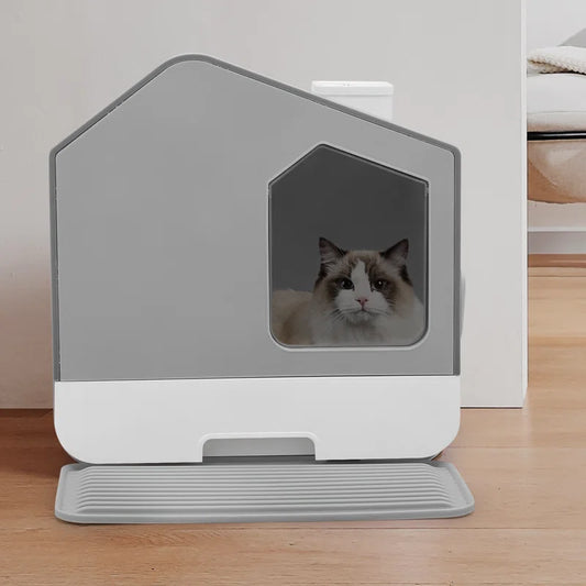 Torreus Litter Box House Cat Porta Potty Litter Box Gray