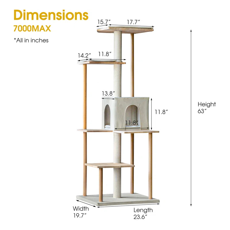 Torreus Cat Tree Upscale Light Wooden Cat Tower